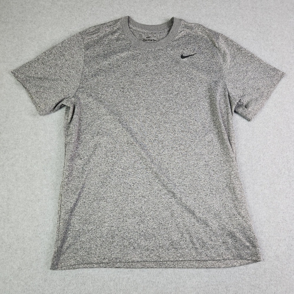 Nike T-Shirt Mens Large Gray Heathered Dri-FIT Athletic Gym Training Tee Logo